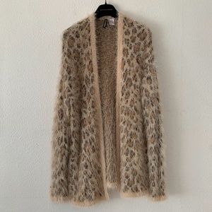 H&M fuzzy woven open front leopard print cardigan